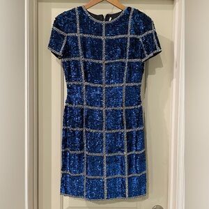 Vintage A.J. Bari Silk Sequins Mini Dress Blue White Size 2